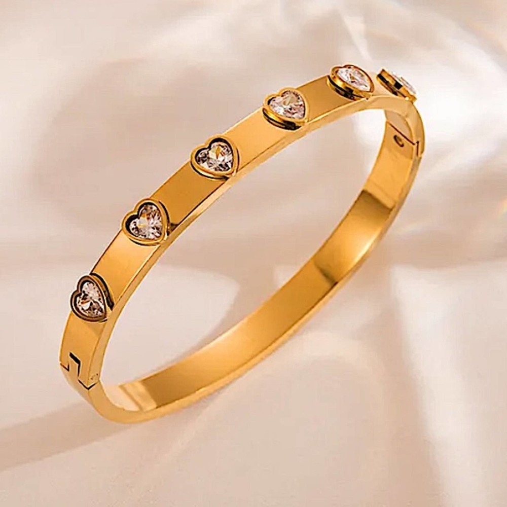 Gold Plated Heart Zircon Bangle Bracelet